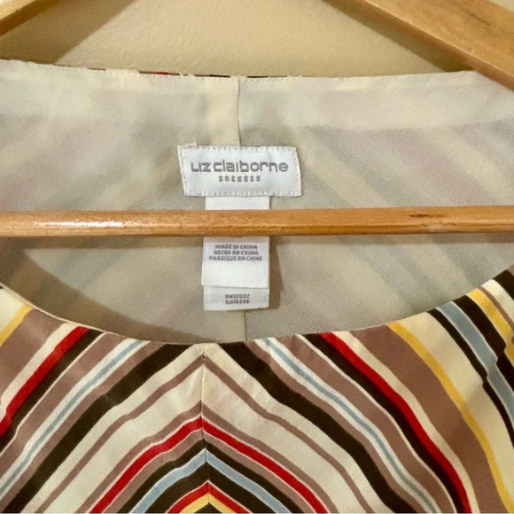 Liz Claiborne| Striking Mod SleevelessLong Maxi Chevron Striped Silky Dress Sz 8 - Picture 4 of 10
